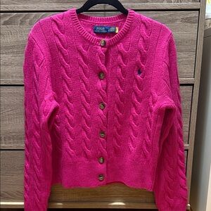 Ralph Lauren Vibrant Pink Cable Knit Cardigan